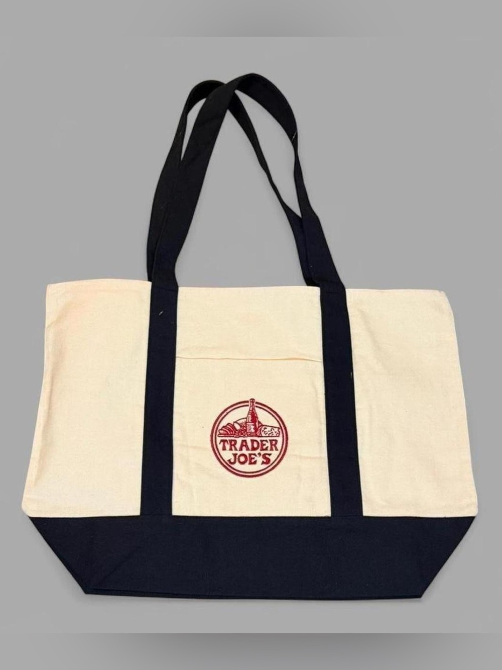 Trader Joe’s large Cream and Navy Canvas Tote NWT